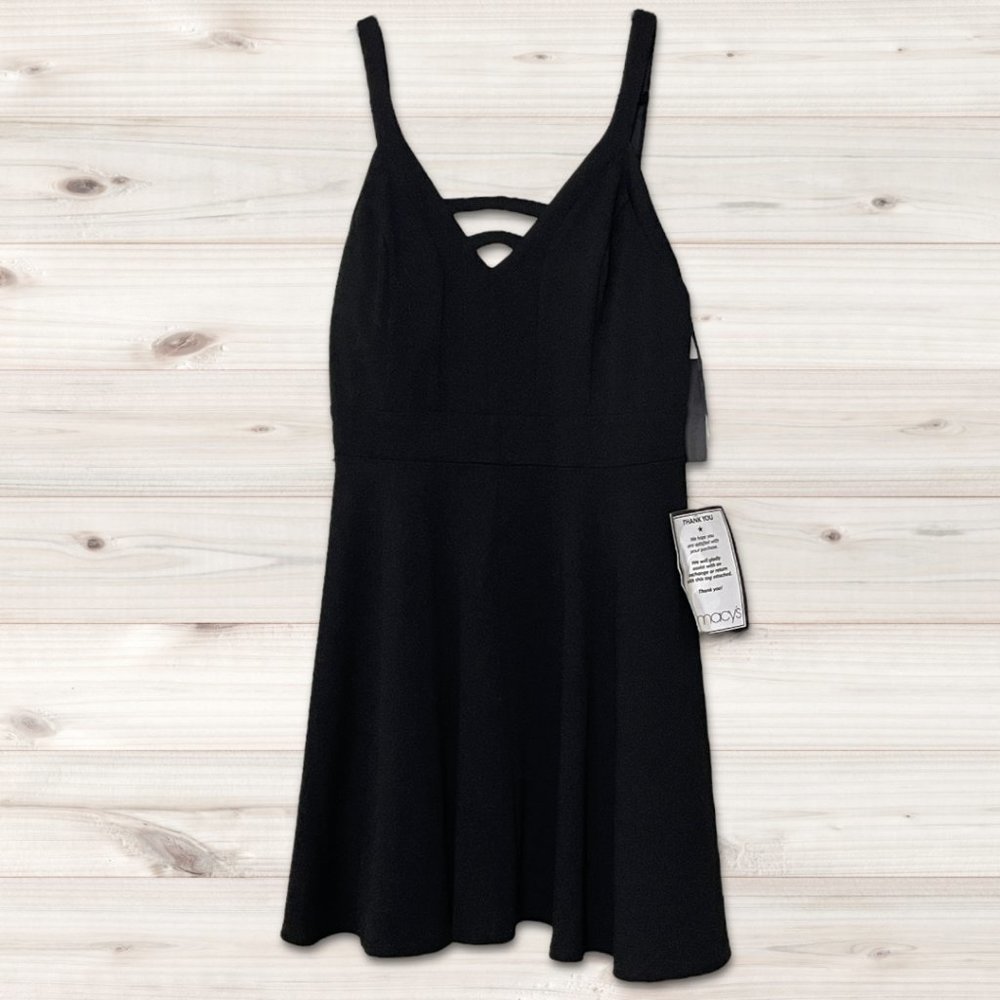 𝅺CITY Studios Black Cutout V Neck Fit & Flare Skater Skirt Size Juniors 13